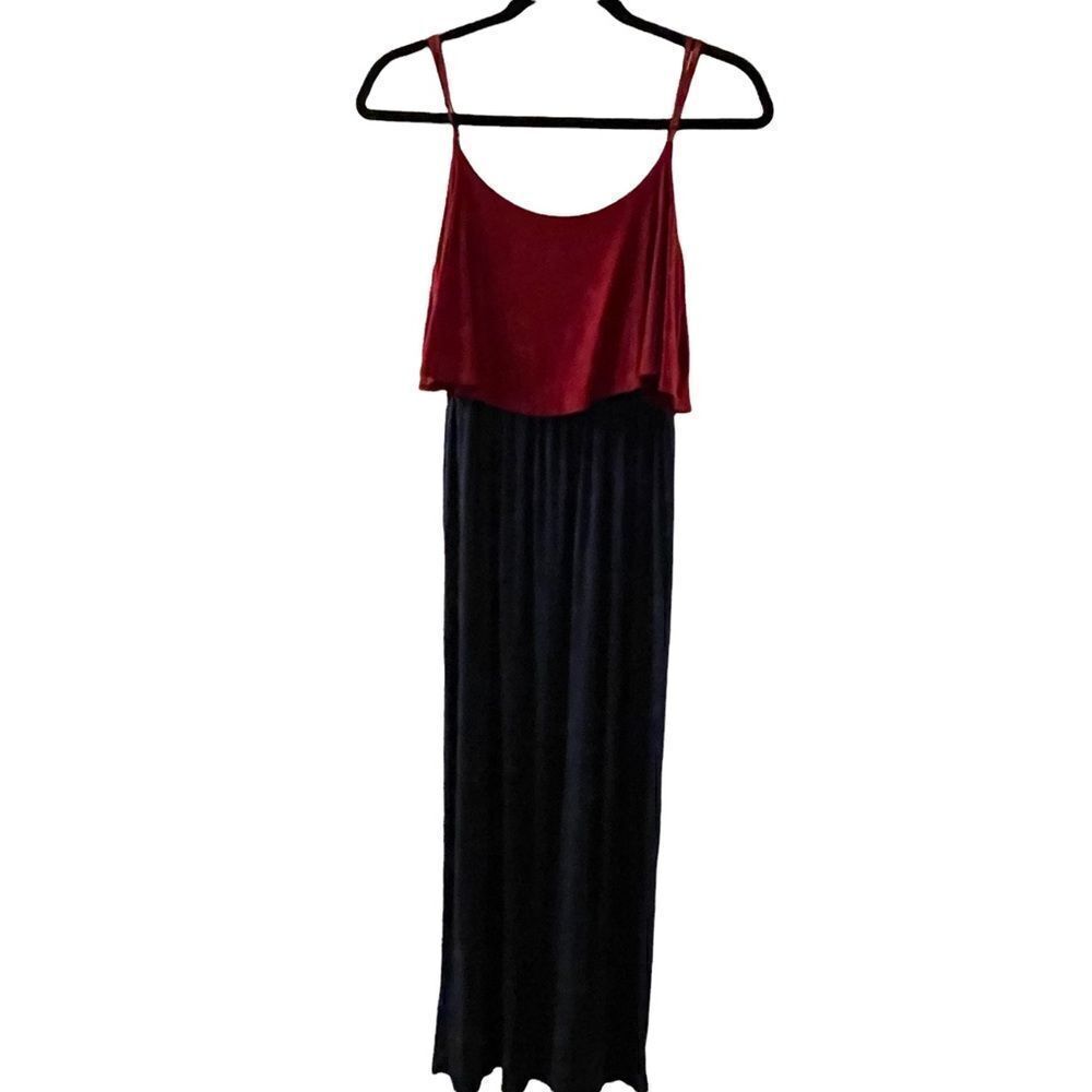 Coveted Clothing ~ Navy Maxi dress featuring Red Cami flowy bodice ~ size M
